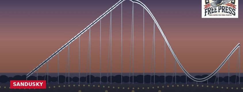 Fostoria News Cedar Point Millennium Force roller coaster with shutdown announcement.